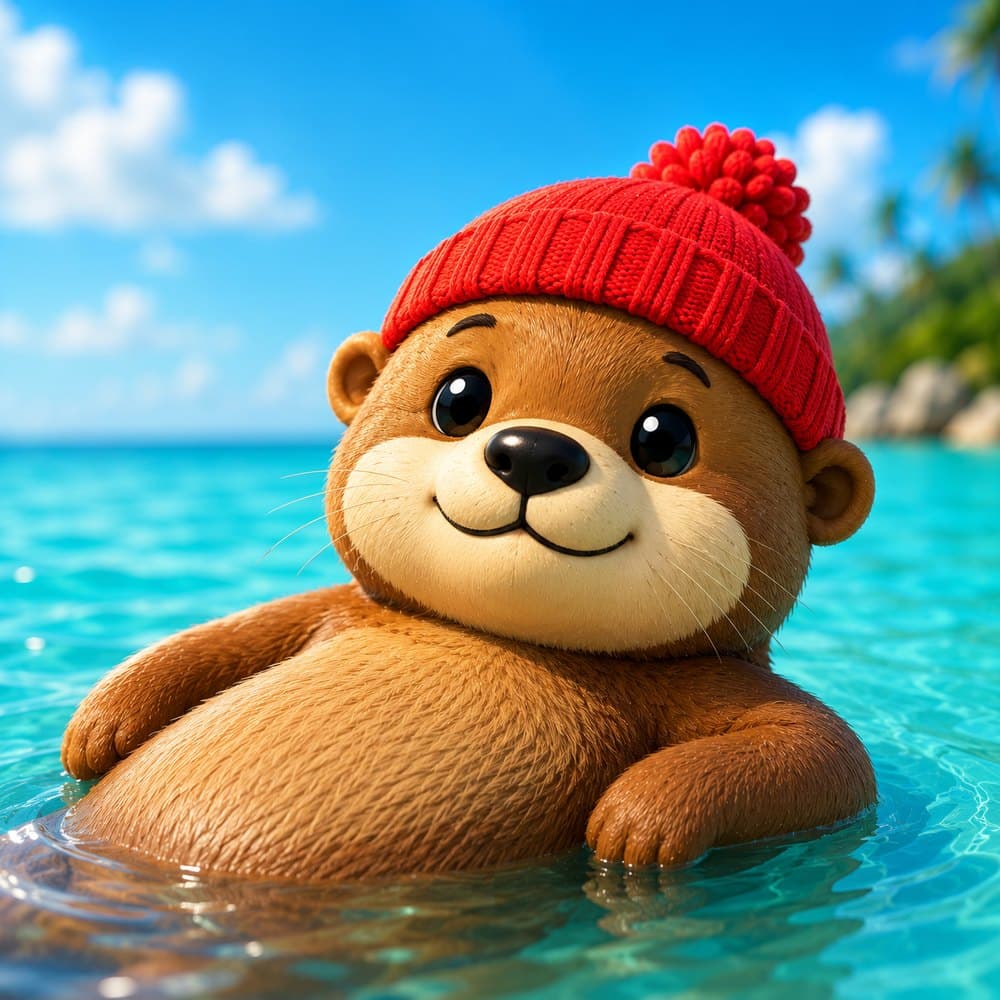 OTTR, the internet's chillest otter, floating on calm turquoise water
